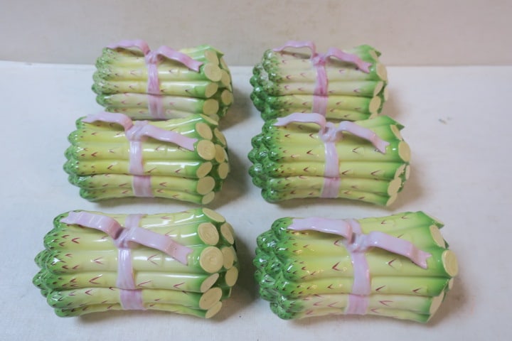 SIX HEREND ASPARAGUS BOXES:Six