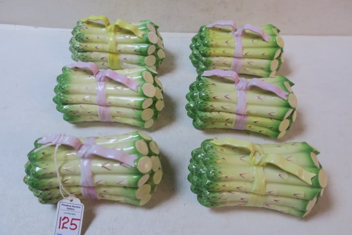 SIX HEREND ASPARAGUS BOXES:Six