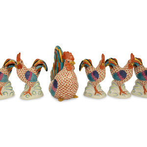 Six Herend Porcelain Rooster