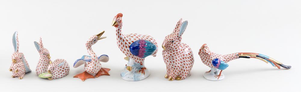 SIX HEREND RUST FISHNET PORCELAIN