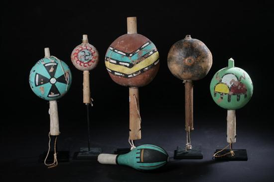 SIX HOPI GOURD RATTLES mid-20th