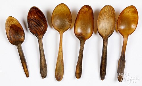 SIX HORN SPOONS, CA. 1900Six horn