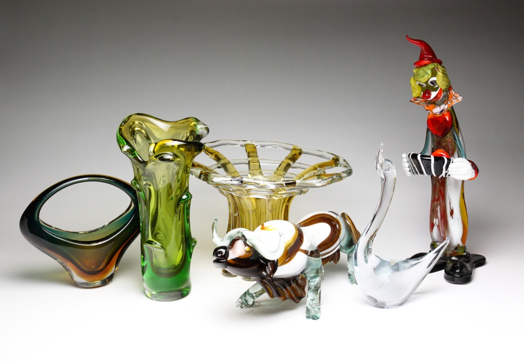SIX ITALIAN GLASS DECORATIVE