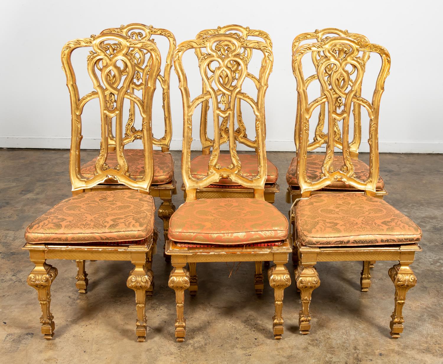 SIX ITALIAN ROCOCO STYLE GILTWOOD