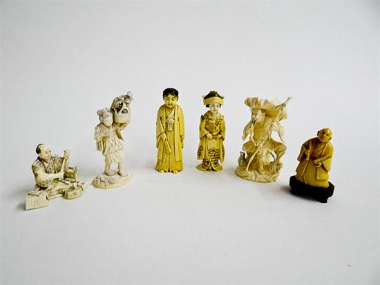 SIX IVORY CARVINGS.  Japan  1st