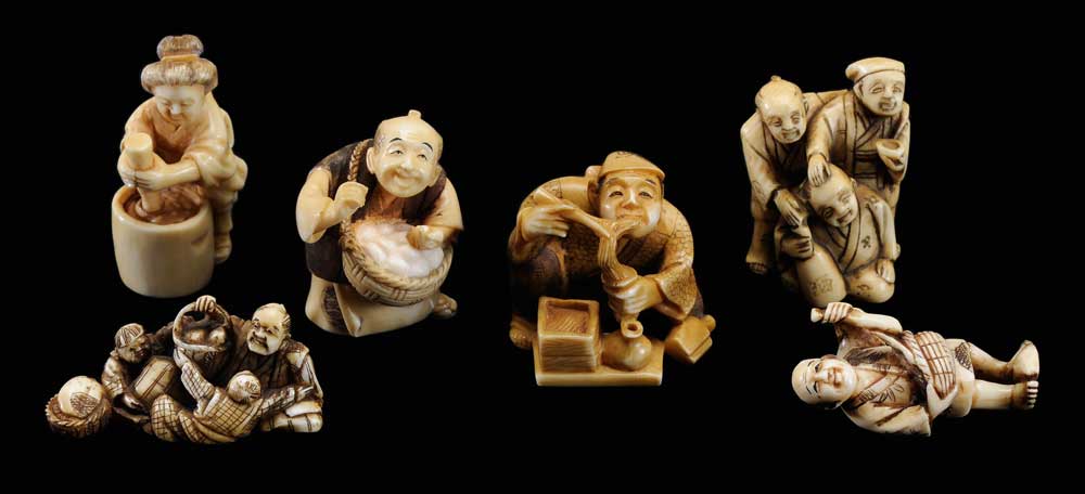 Six Ivory Netsukes Japanese, mid