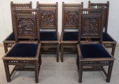 SIX JACOBEAN STYLE CARVED OAK