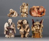 Six Japanese carved and polych
