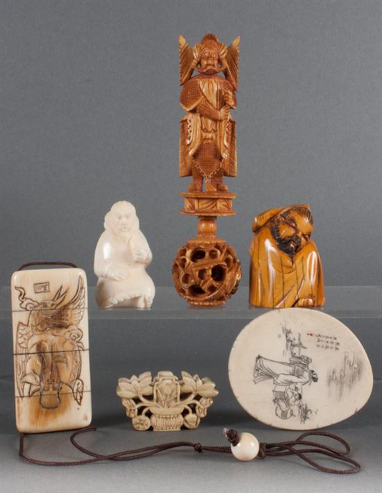 Six Japanese carved ivory and