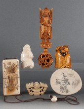 Six Japanese carved ivory and