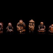 Six Japanese Carved Wood and B