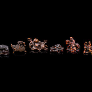 Six Japanese Carved Wood 'Figural