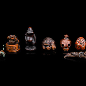 Six Japanese Carved Wood Netsuke