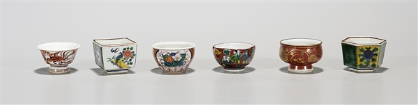 Six Japanese enameled porcelain tea