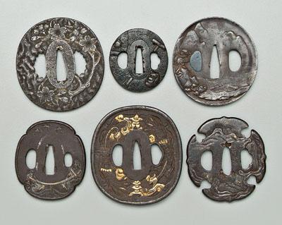 Six Japanese iron tsuba , all