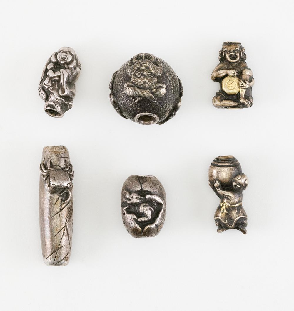 SIX JAPANESE SILVER AND MIXED METAL