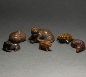 SIX JAPANESE WOOD ANIMAL NETSU