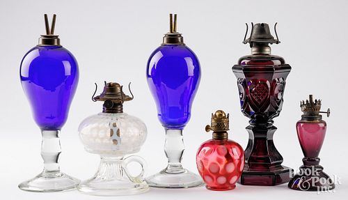SIX KEROSENE LAMPSSix glass
