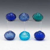 SIX LALIQUE GLASS SOLIFORE VAS