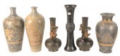SIX LARGE VASES, THREE BRONZE