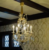 SIX LIGHT ORMOLU & CRYSTAL CHA