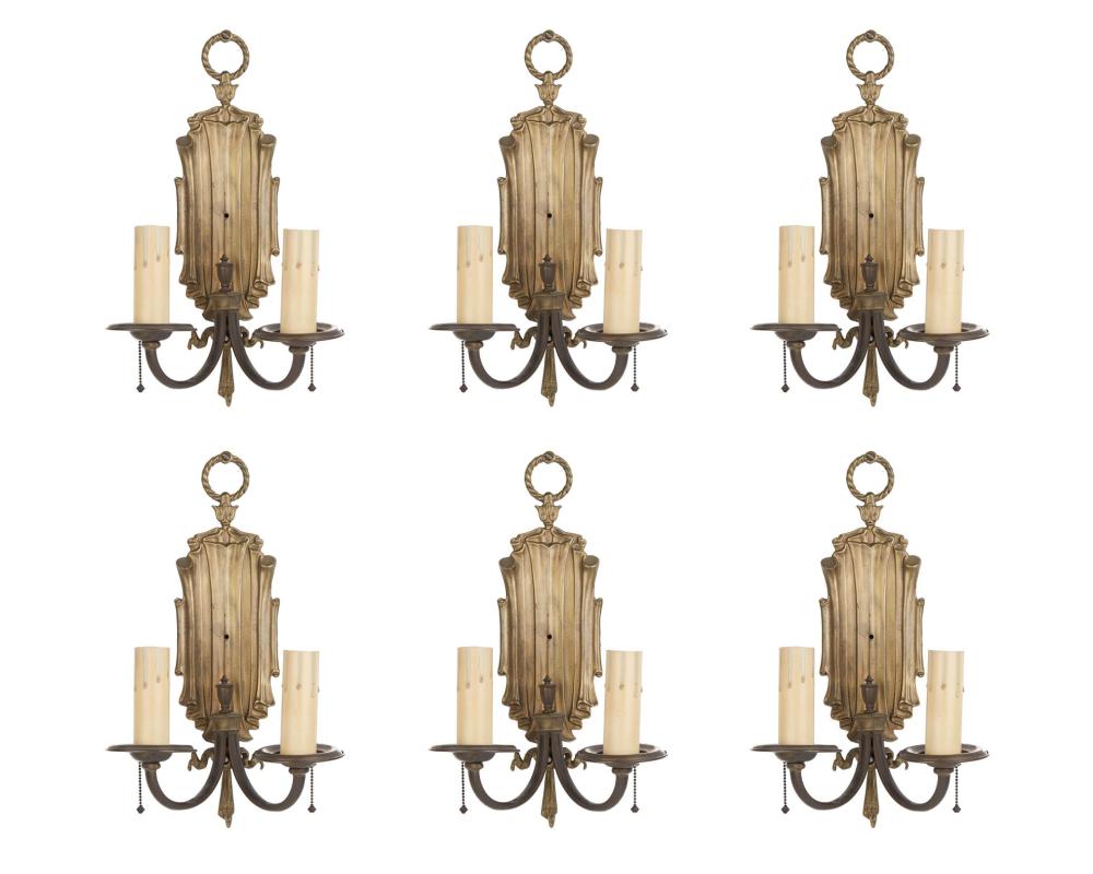 SIX LINENFOLD-STYLE CAST BRASS WALL