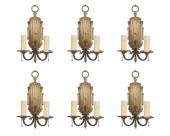 SIX LINENFOLD-STYLE CAST BRASS