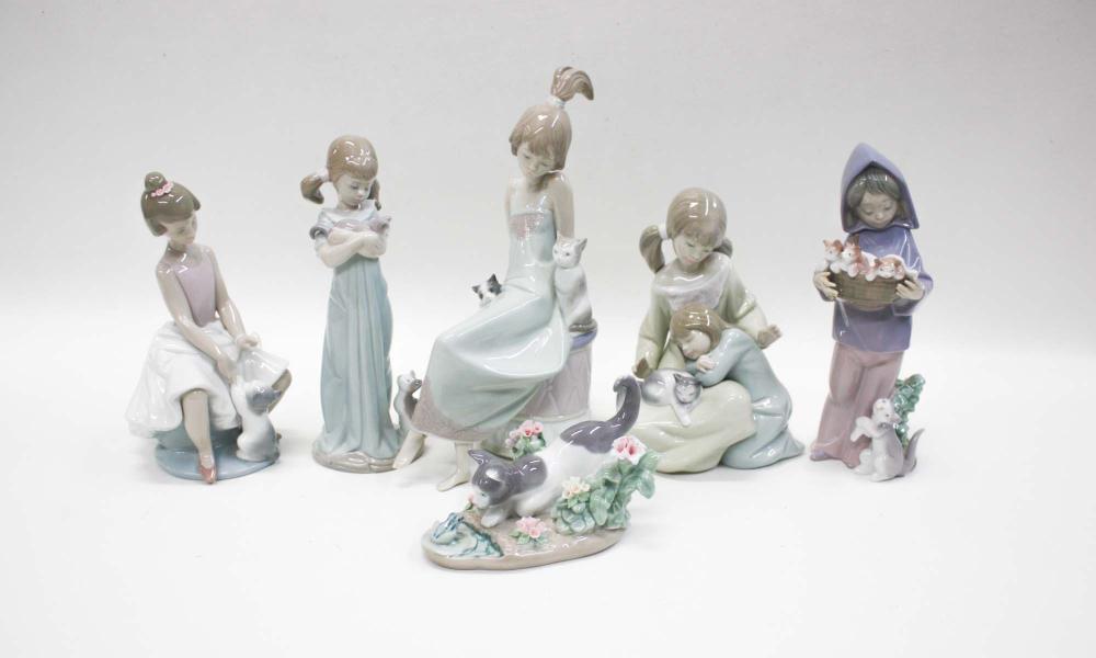 SIX LLADRO PORCELAIN FIGURINES: