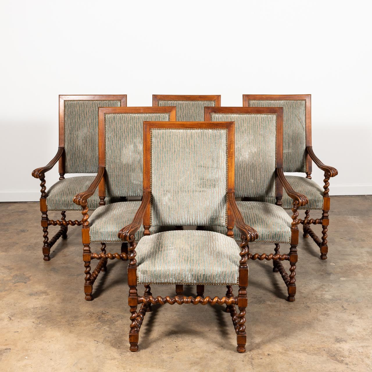 SIX LOUIS XIII STYLE UPHOLSTERED