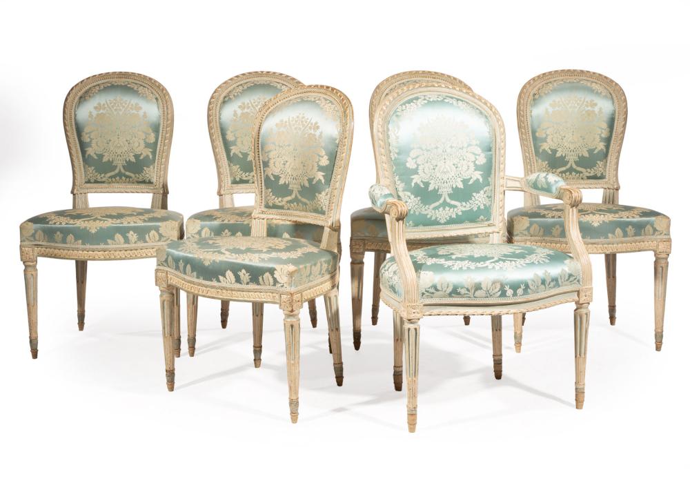 SIX LOUIS XVI-STYLE BLEU AND