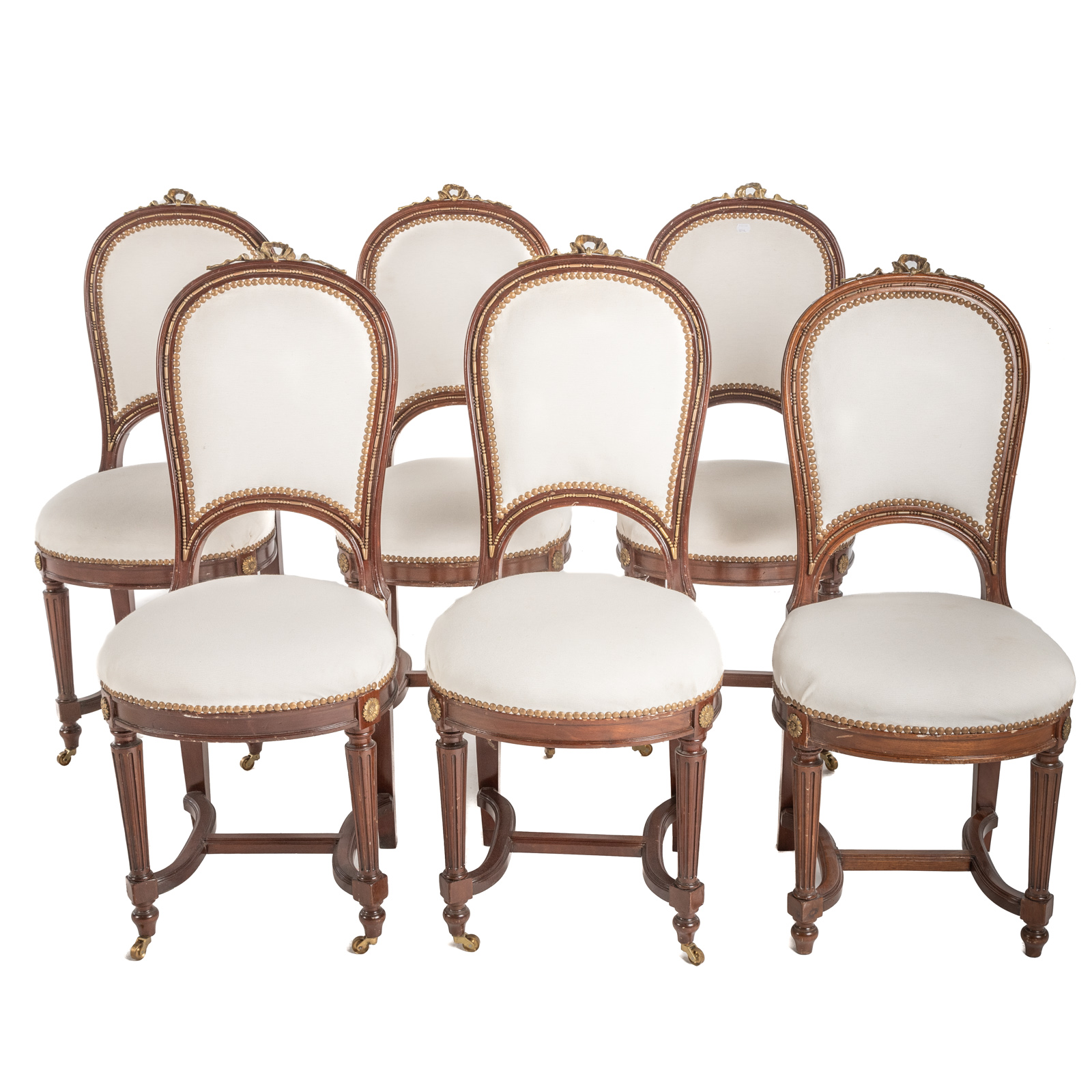 SIX LOUIS XVI STYLE UPHOLSTERED