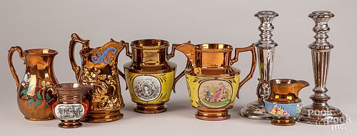 SIX LUSTRE PITCHERS AND A PAIR OF