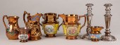 SIX LUSTRE PITCHERS AND A PAIR