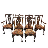 SIX MAHOGANY CHIPPENDALE DININ