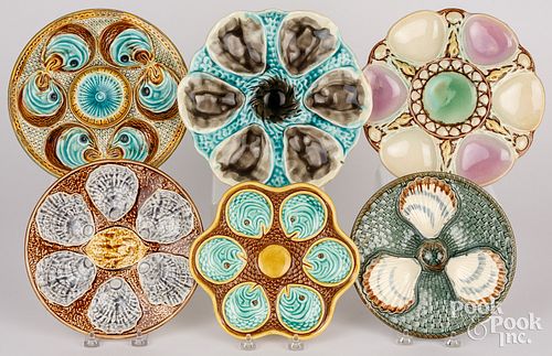 SIX MAJOLICA OYSTER PLATESSix