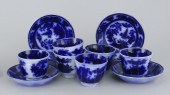SIX MATCHING FLOW BLUE CUPS AN