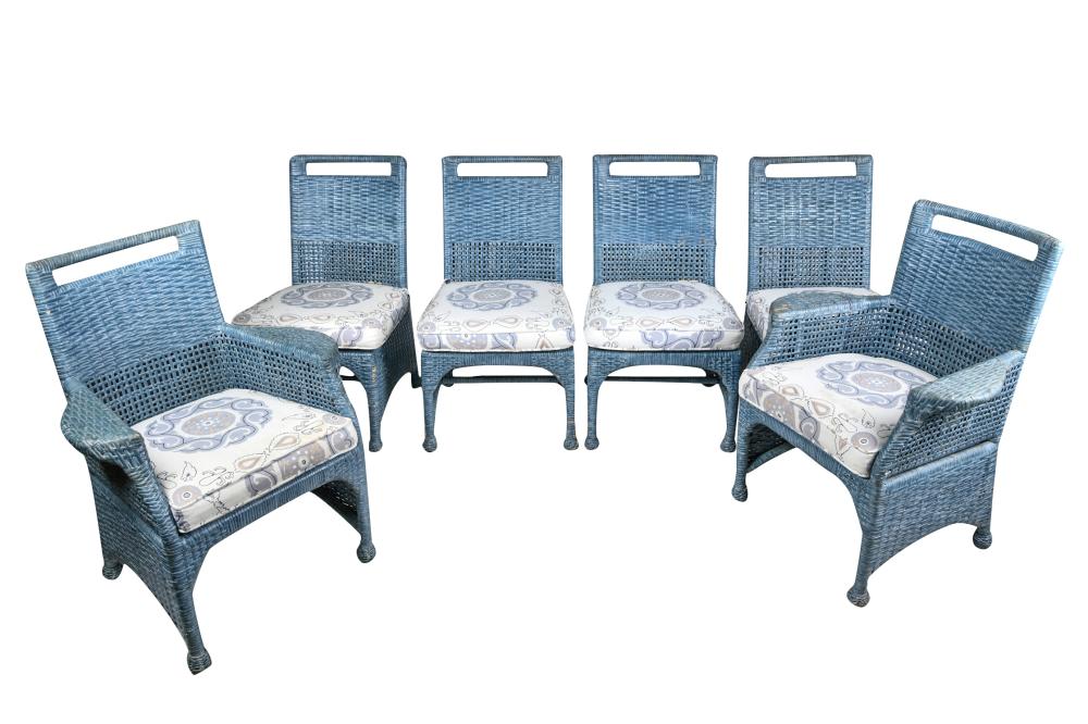 SIX MCGUIRE BLUE-PAINTED WICKER