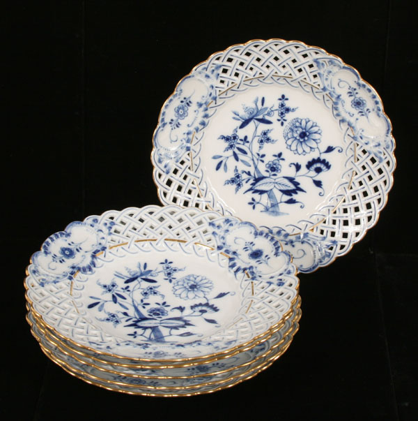 Six Meissen Blue Onion porcelain