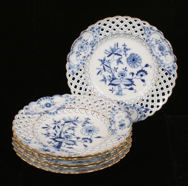Six Meissen Blue Onion porcelain
