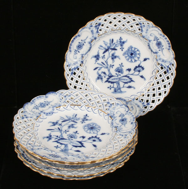 Six Meissen Blue Onion porcelain