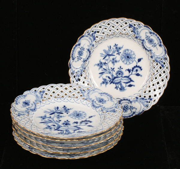 Six Meissen Blue Onion porcelain