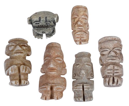 SIX MESOAMERICAN CARVED JADE