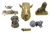 SIX METAL ANIMAL FORM INKWELLS