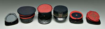 Six military caps: red wool kepi