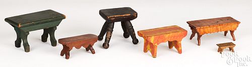 SIX MINIATURE FOOTSTOOLS, 19TH/20TH