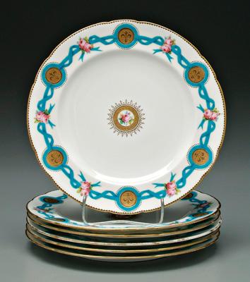 Six Mintons plates: turquoise