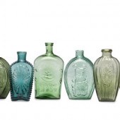 Six Molded Glass Green and Oli