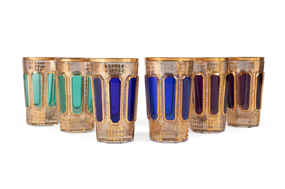 SIX MOSER GILT & COLORED CRYSTAL