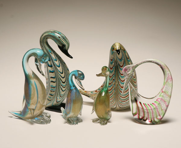 Six Murano art glass ducks and