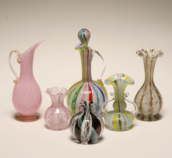 Six Murano art glass latticino